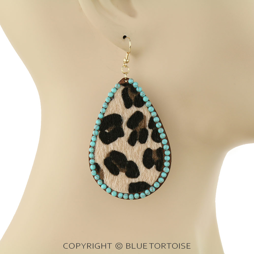 Animal Printed Wood Teardrop Dangle Earrings - Image 2