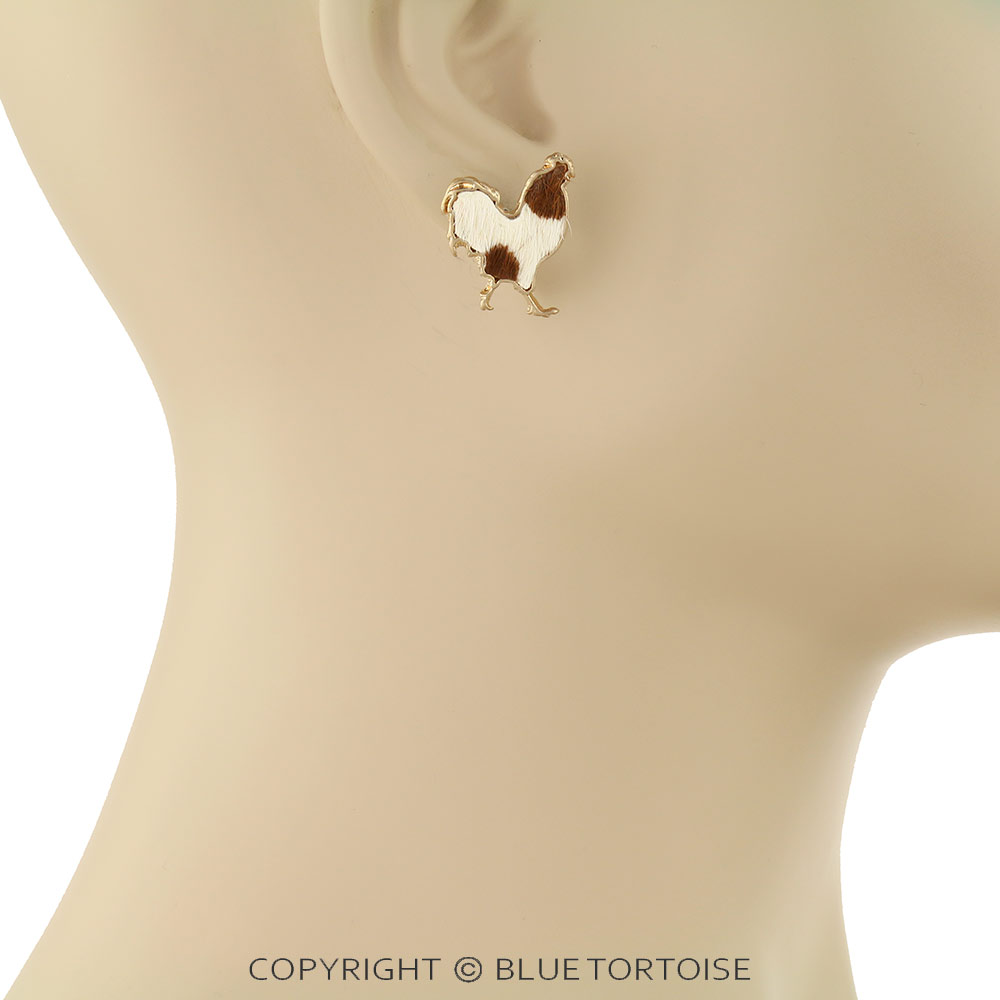 Genuine Leather Rooster Stud Earrings - Image 2