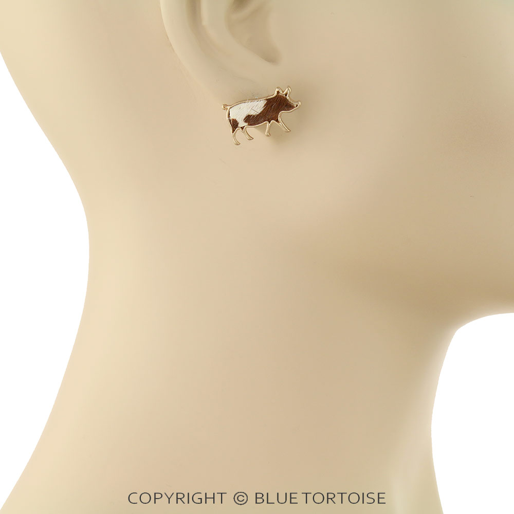 Genuine Leather Pig Stud Earrings - Image 2