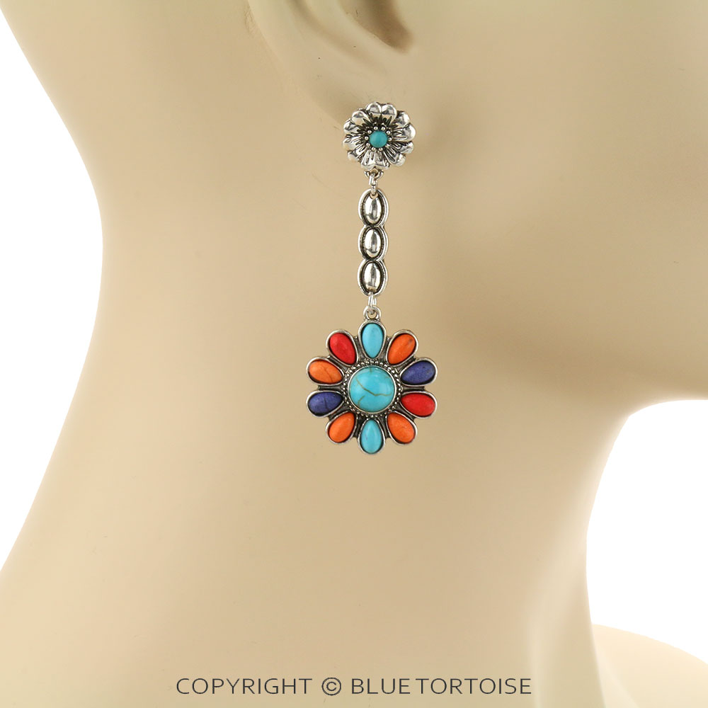 Western Flower Stone Stud Earrings - Image 2