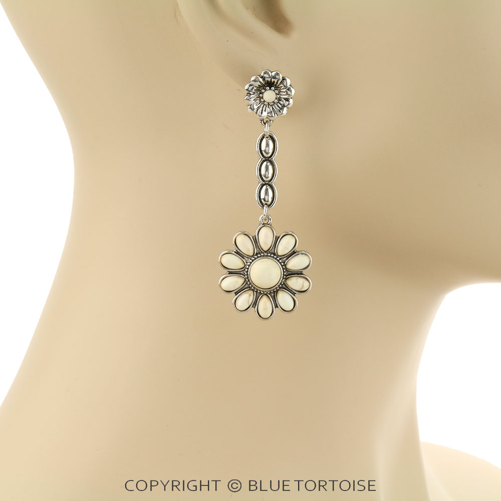 Western Flower Stone Stud Earrings - Image 2