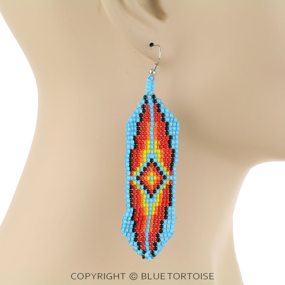 Aztec Seed Bead Dangle Earrings - Image 2