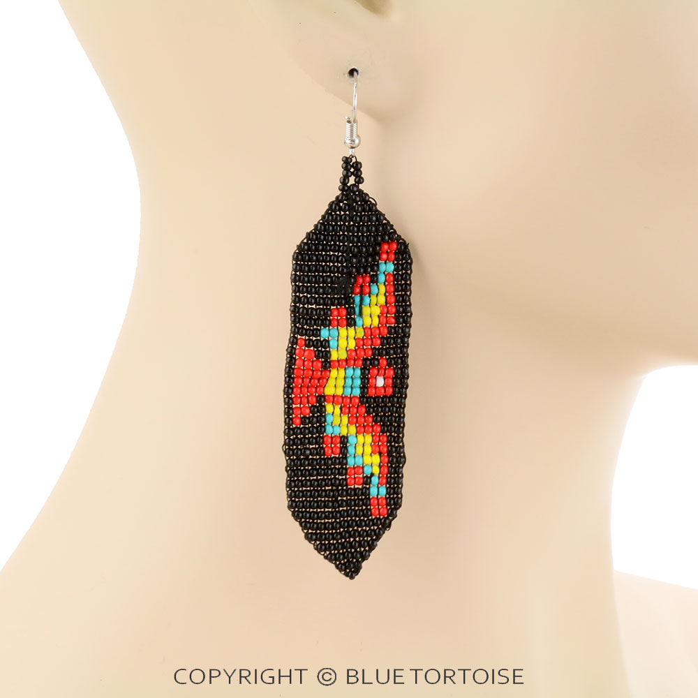 Thunderbird Seed Bead Dangle Earrings - Image 2
