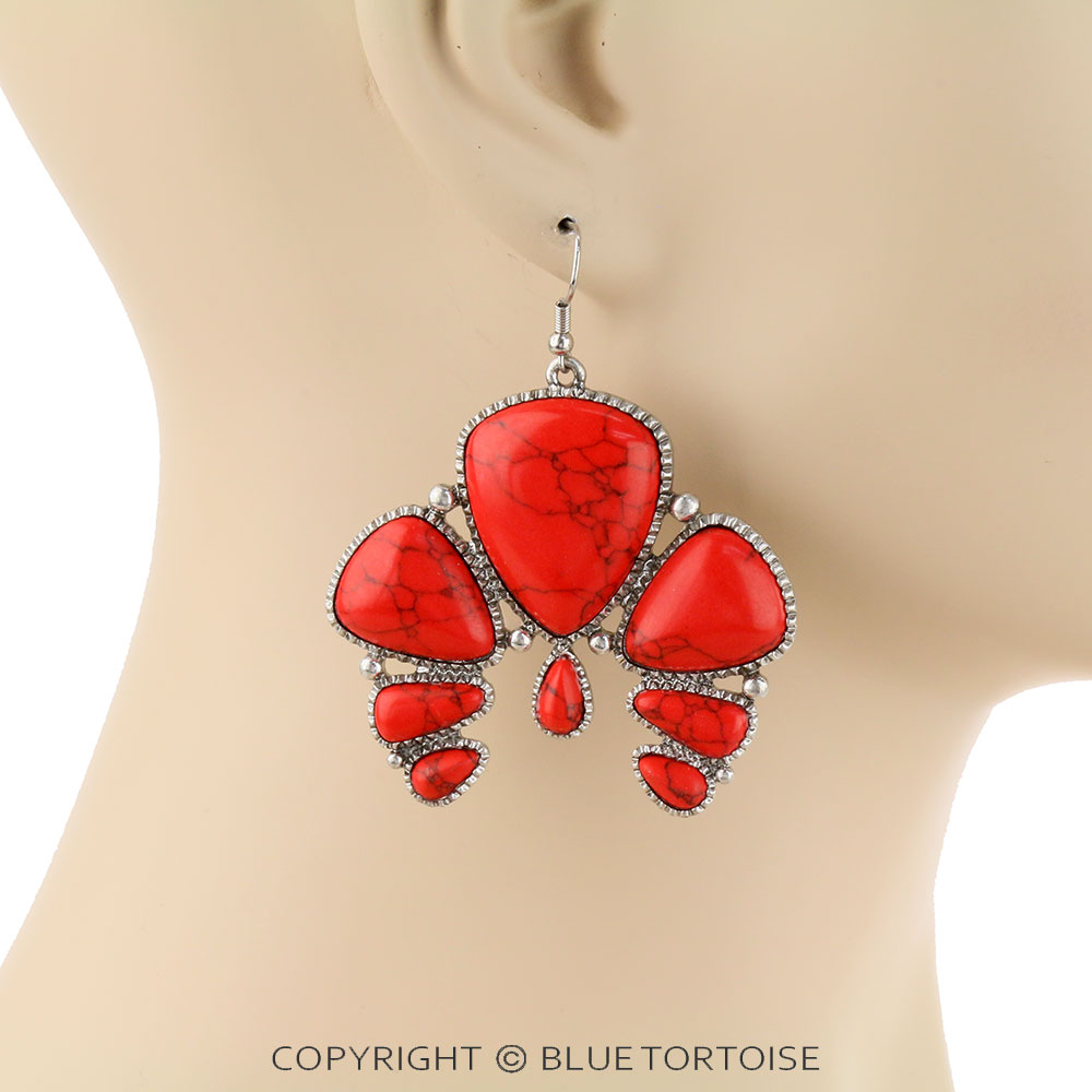 Squash Blossom Stone Dangle Earrings - Image 2