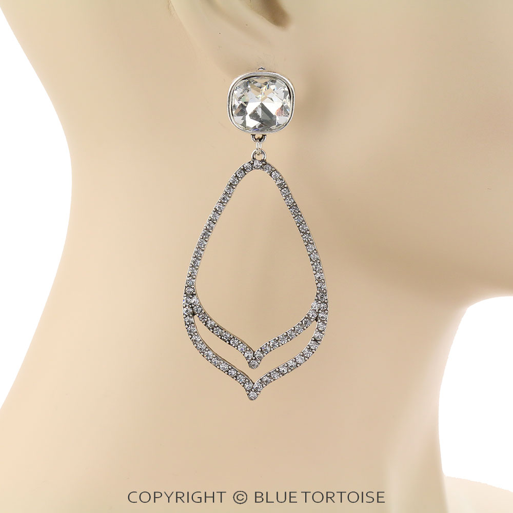 Teardrop with Glass Stone Stud Earrings - Image 2