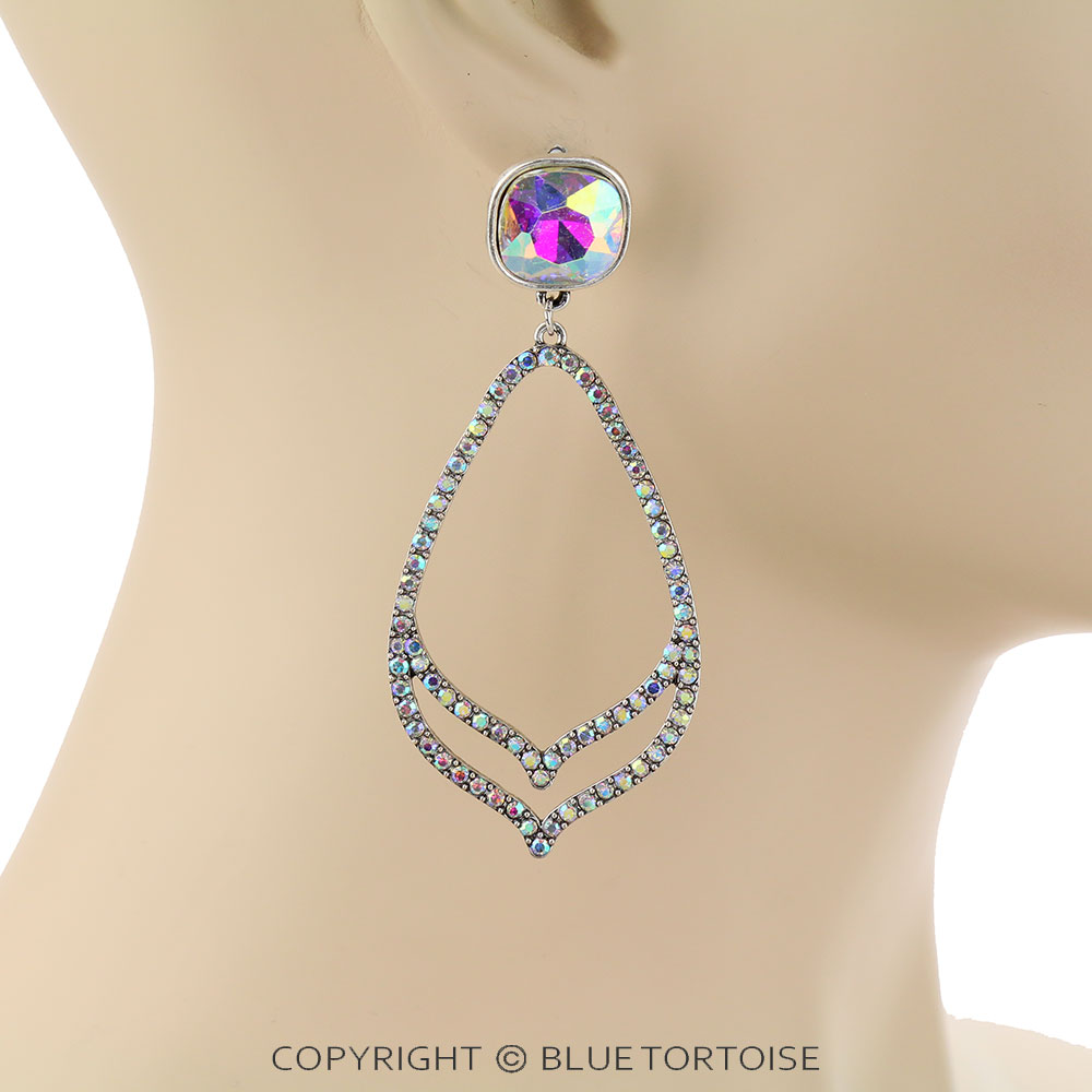 Teardrop with Glass Stone Stud Earrings - Image 2
