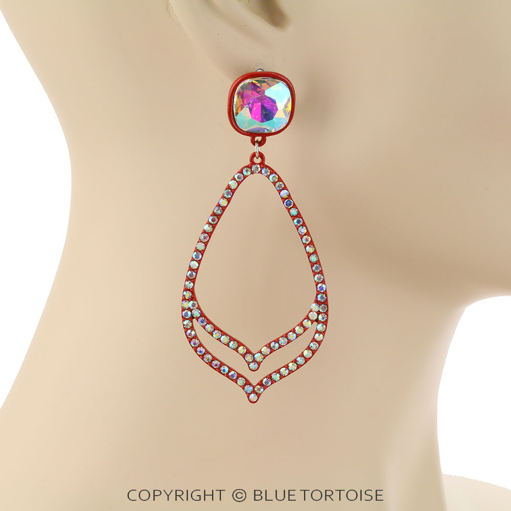 Teardrop with Glass Stone Stud Earrings - Image 2