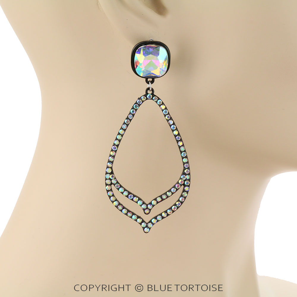 Teardrop with Glass Stone Stud Earrings - Image 2