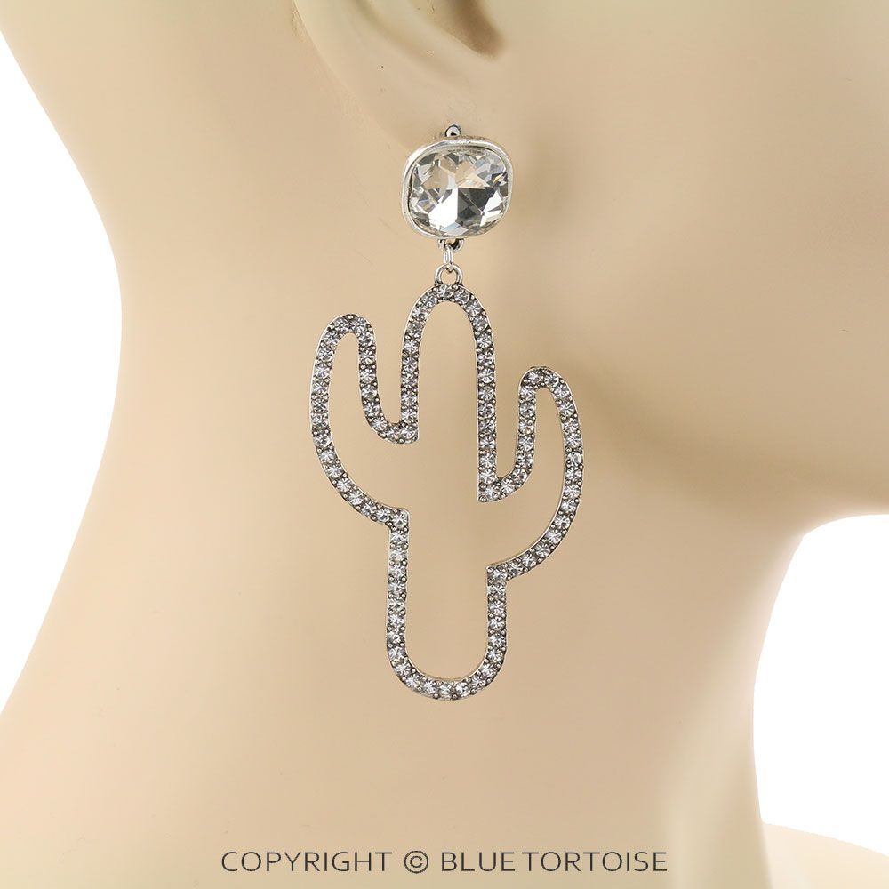 Cactus with Glass Stone Stud Earrings - Image 2