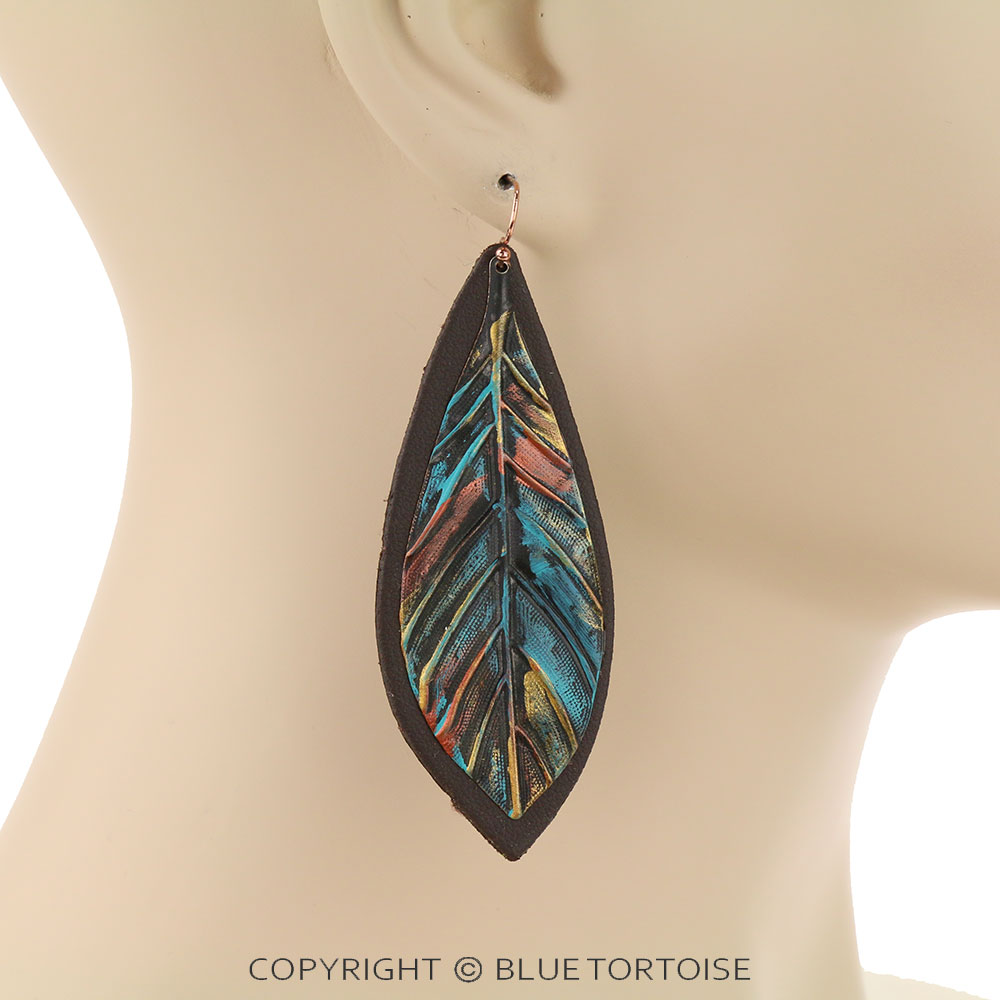 Western Leaf Leather Dangle Earrings - Image 2