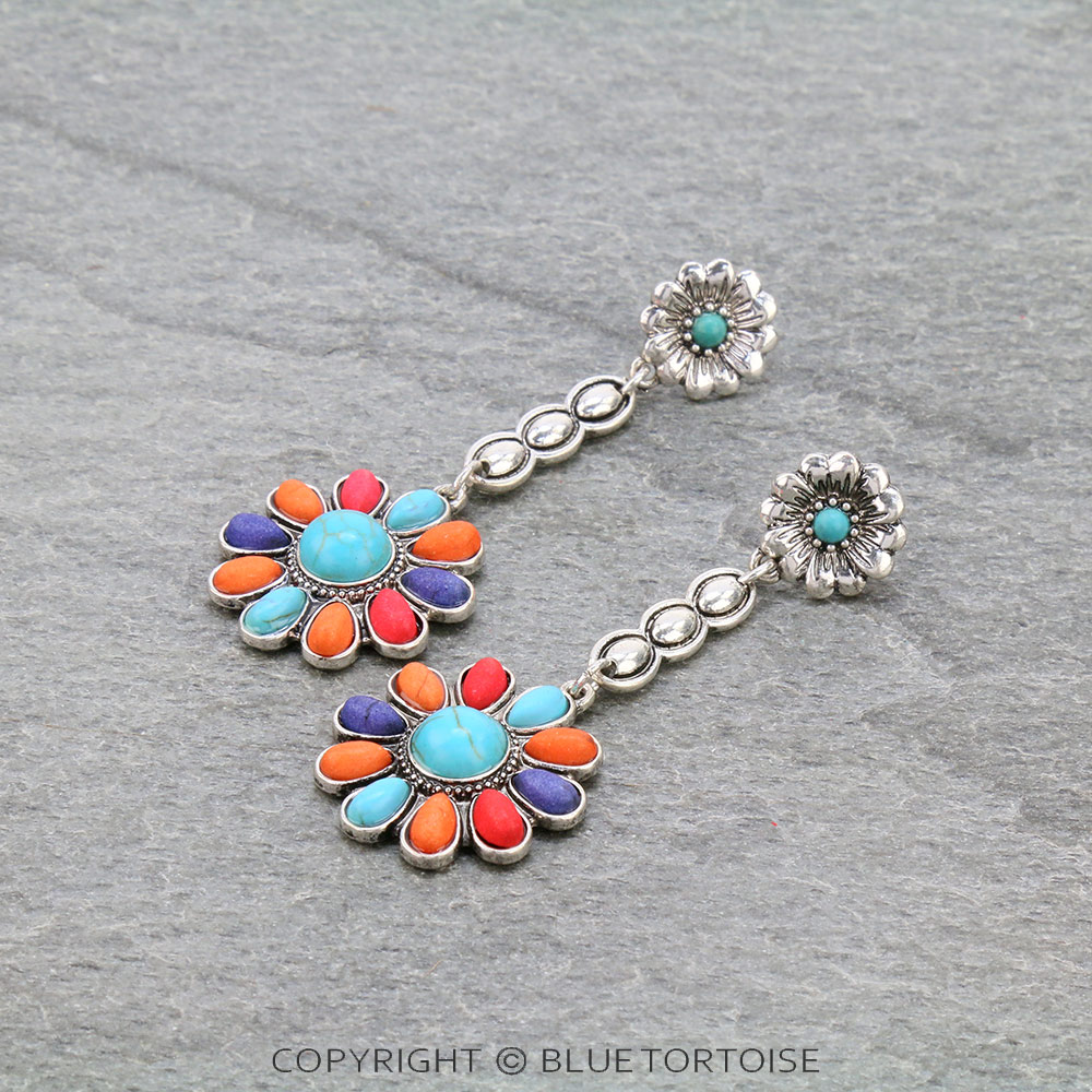 Western Flower Stone Stud Earrings