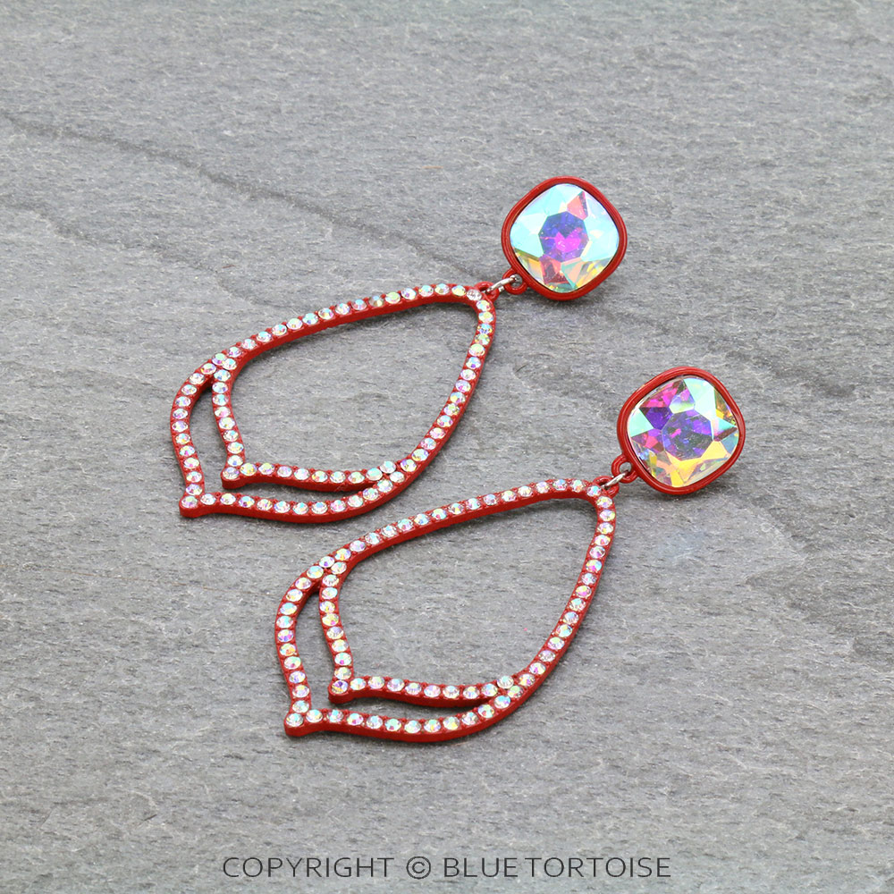 Teardrop with Glass Stone Stud Earrings