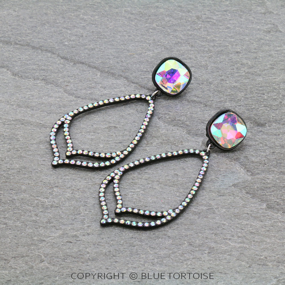 Teardrop with Glass Stone Stud Earrings