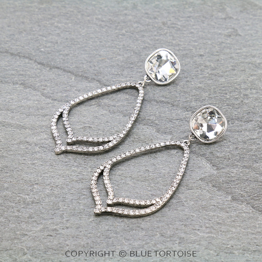 Teardrop with Glass Stone Stud Earrings