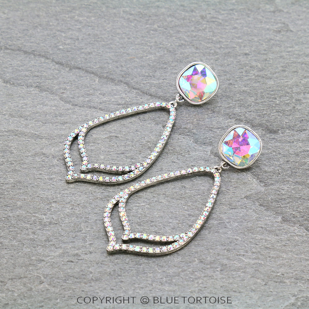 Teardrop with Glass Stone Stud Earrings