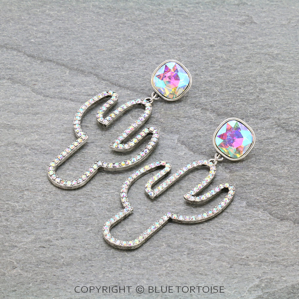 Cactus with Glass Stone Stud Earrings
