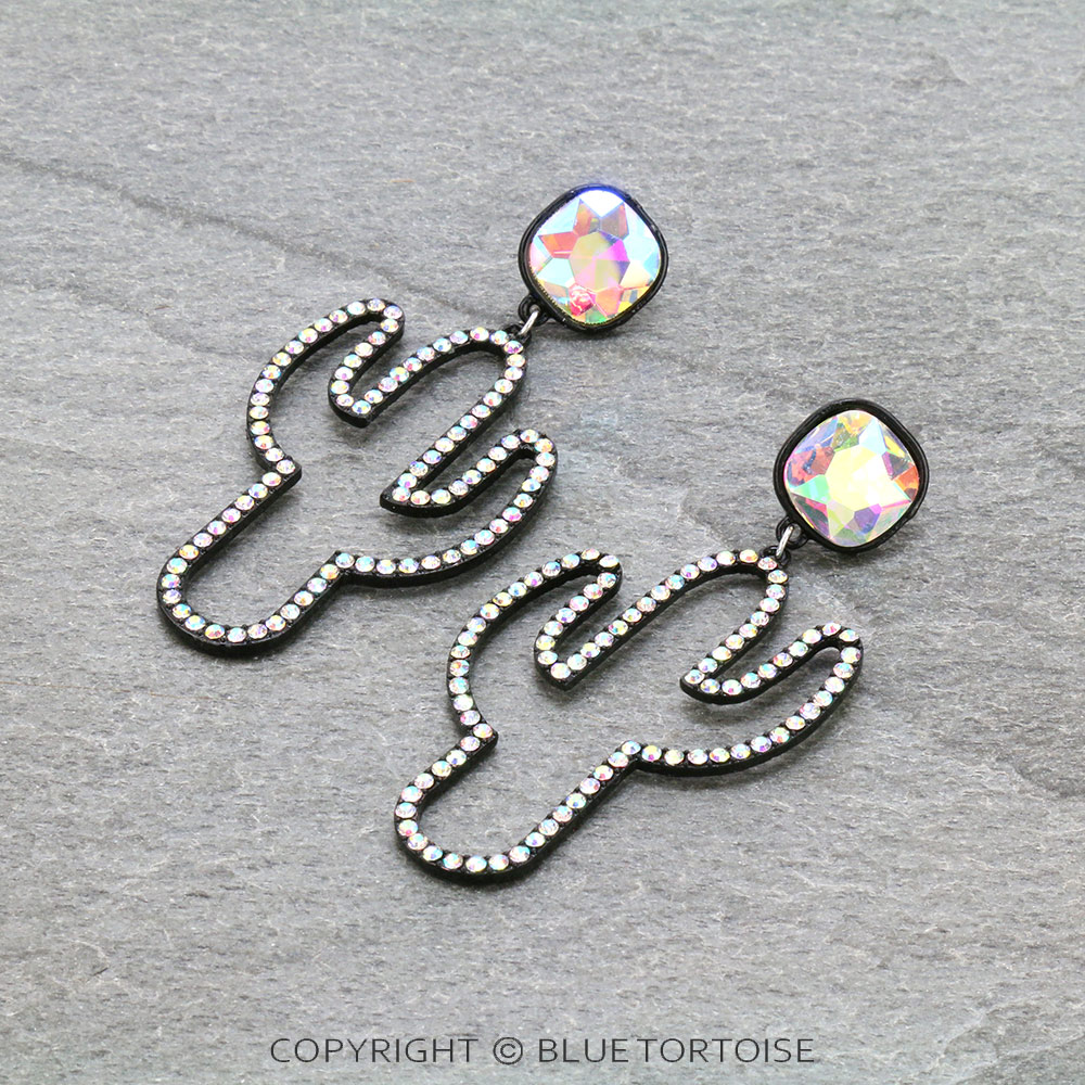 Cactus with Glass Stone Stud Earrings