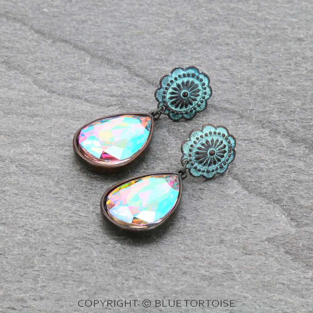 Glass Stone with Concho Stud Earrings/D