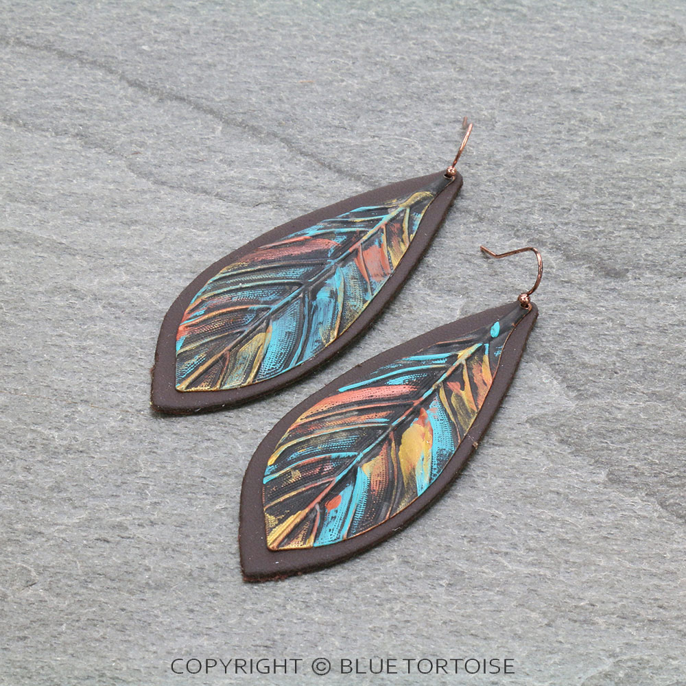 Western Leaf Leather Dangle Earrings