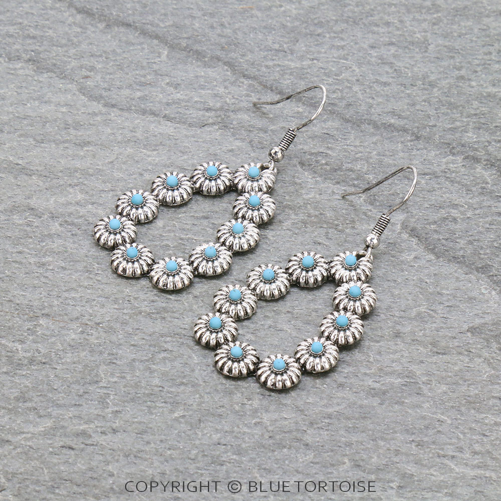 Western Concho Teardrop Dangle Earrings