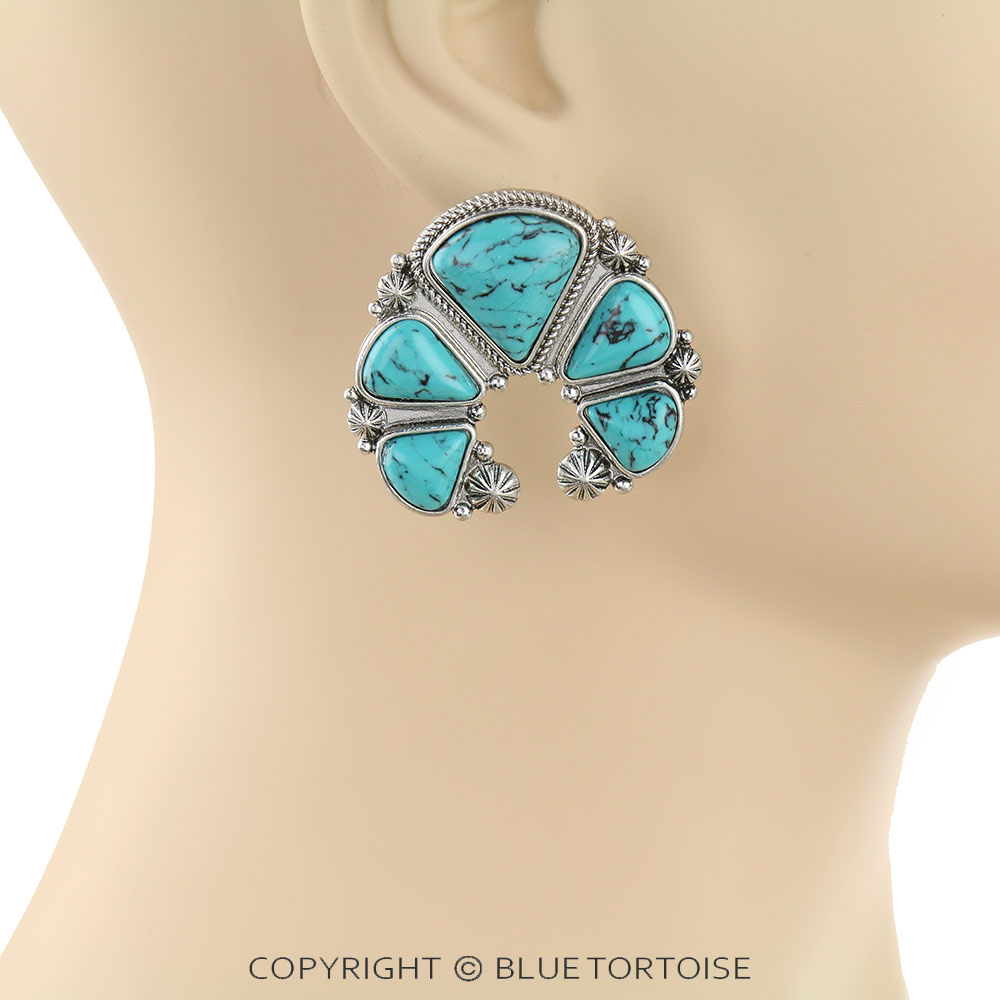 Squash Blossom Stone Stud Earrings - Image 2
