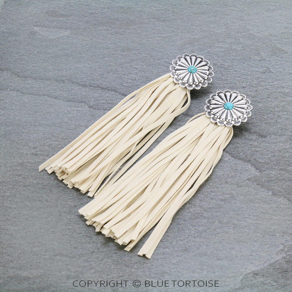 Western Concho with Leather Tassel Stud Earrings