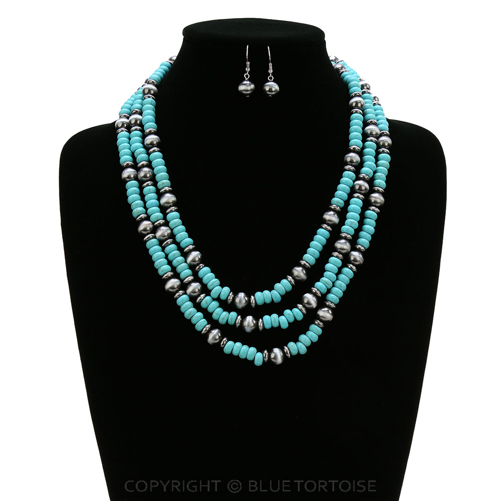 Navajo Style Pearl Layered Necklace Set - Image 2