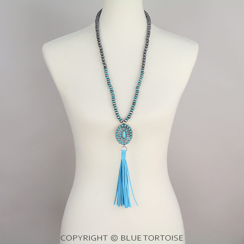 Western Concho Stone with Leather Necklace Set - Image 2