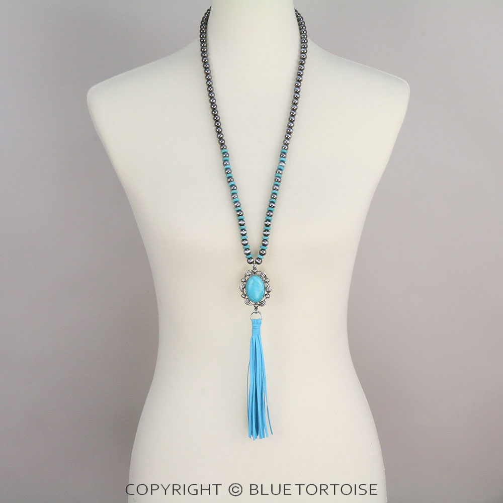 Western Style Stone with Leather Necklace Set - Image 2