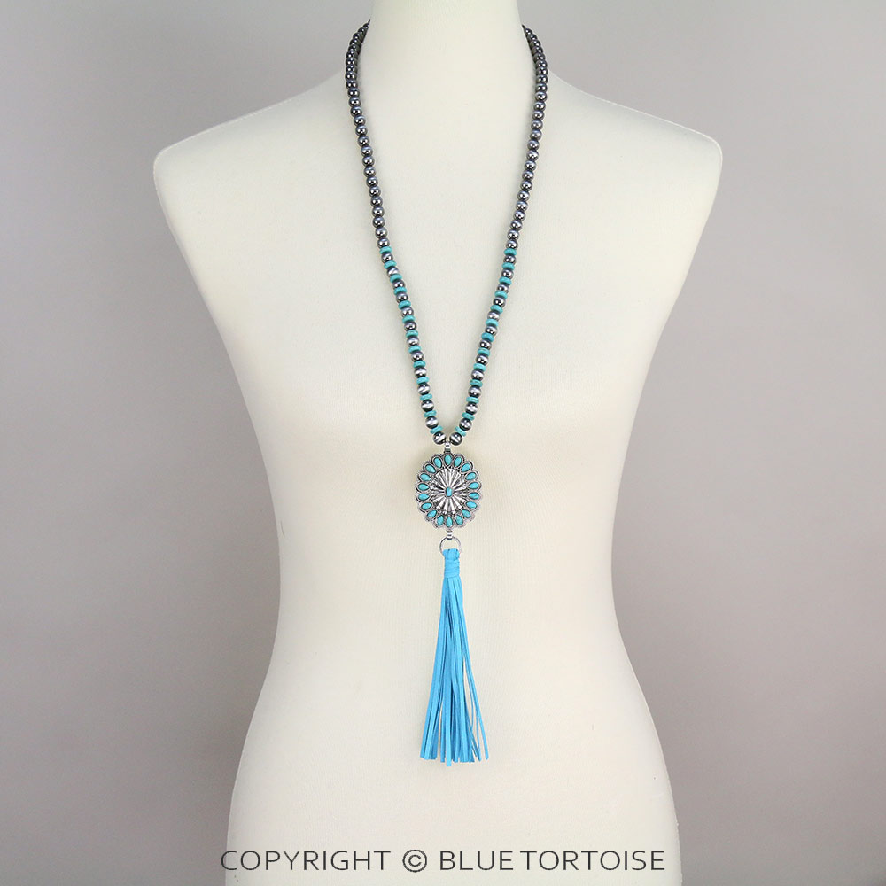 Western Concho Stone with Leather Necklace Set - Image 2