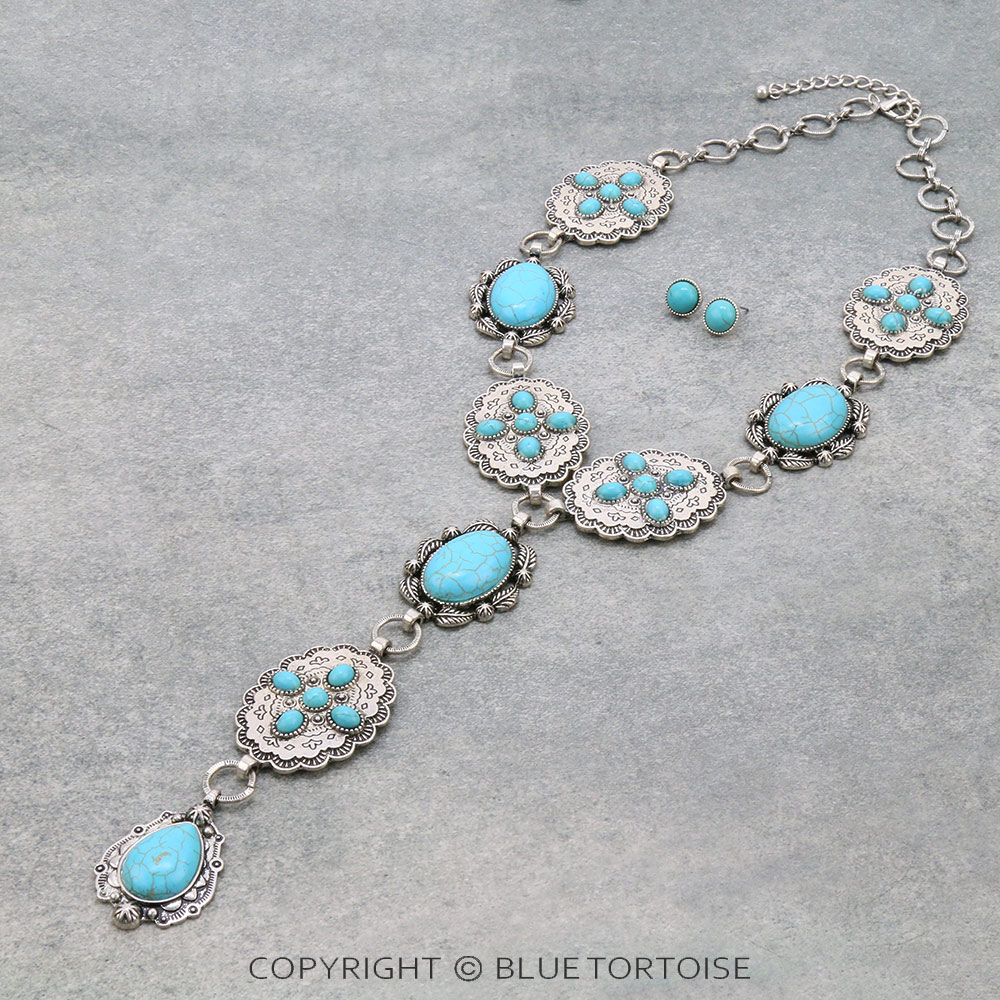 Western Style Stone Y Necklace Set