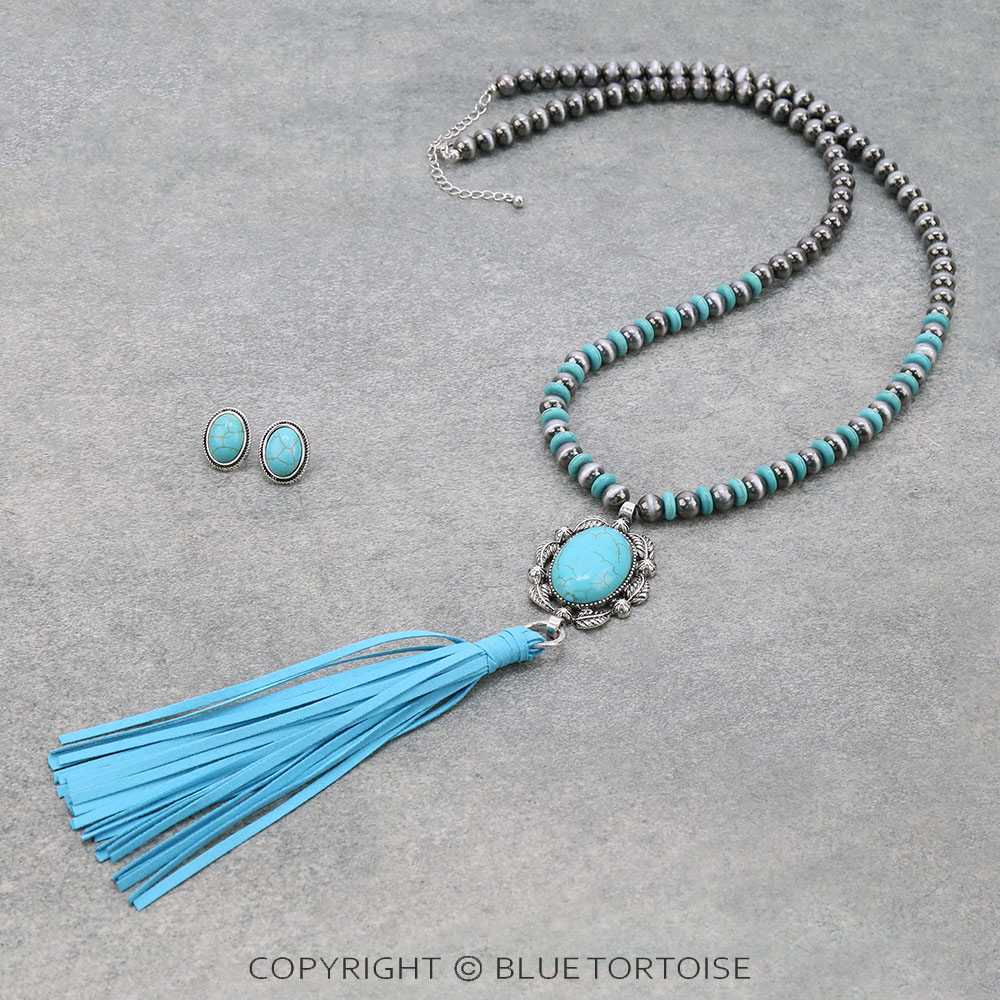 Western Style Stone with Leather Necklace Set