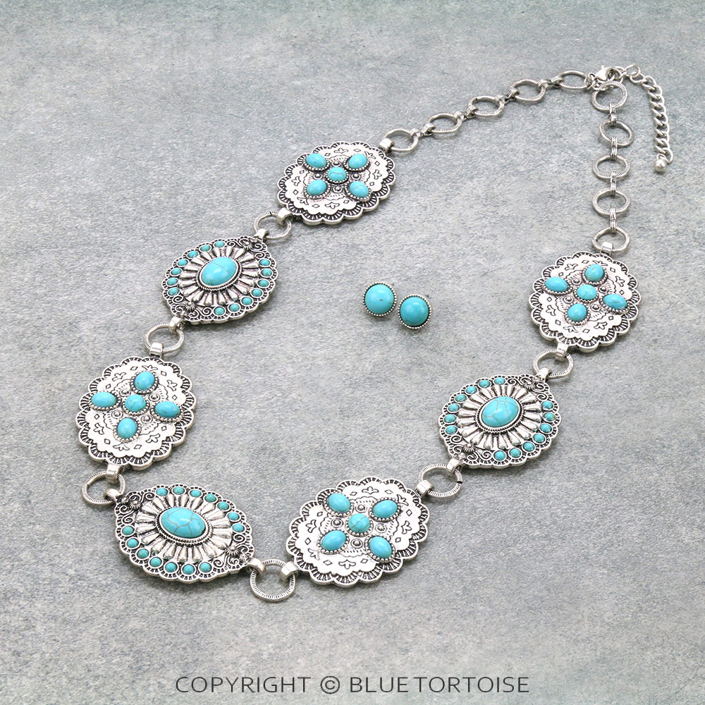 Western Concho Statement Necklace Set