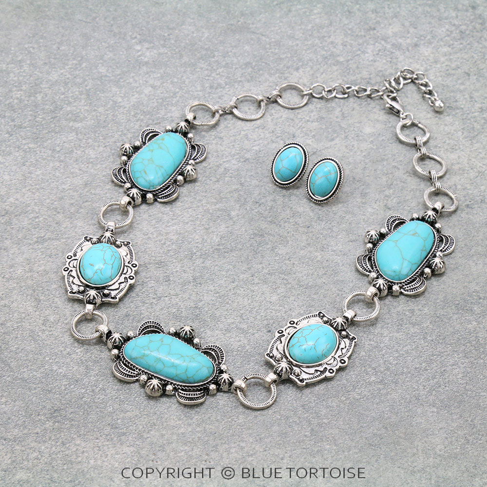 Western Style Stone Statement Necklace Set