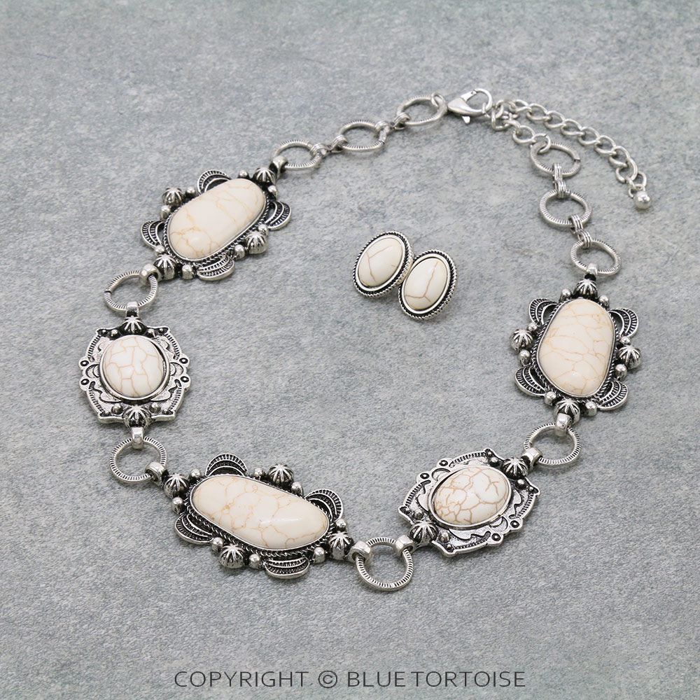 Western Style Stone Statement Necklace Set