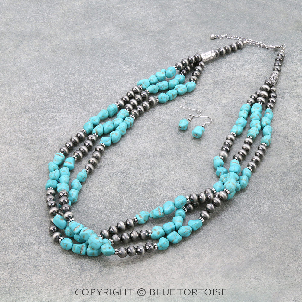 Navajo Style Pearl Layered Necklace Set