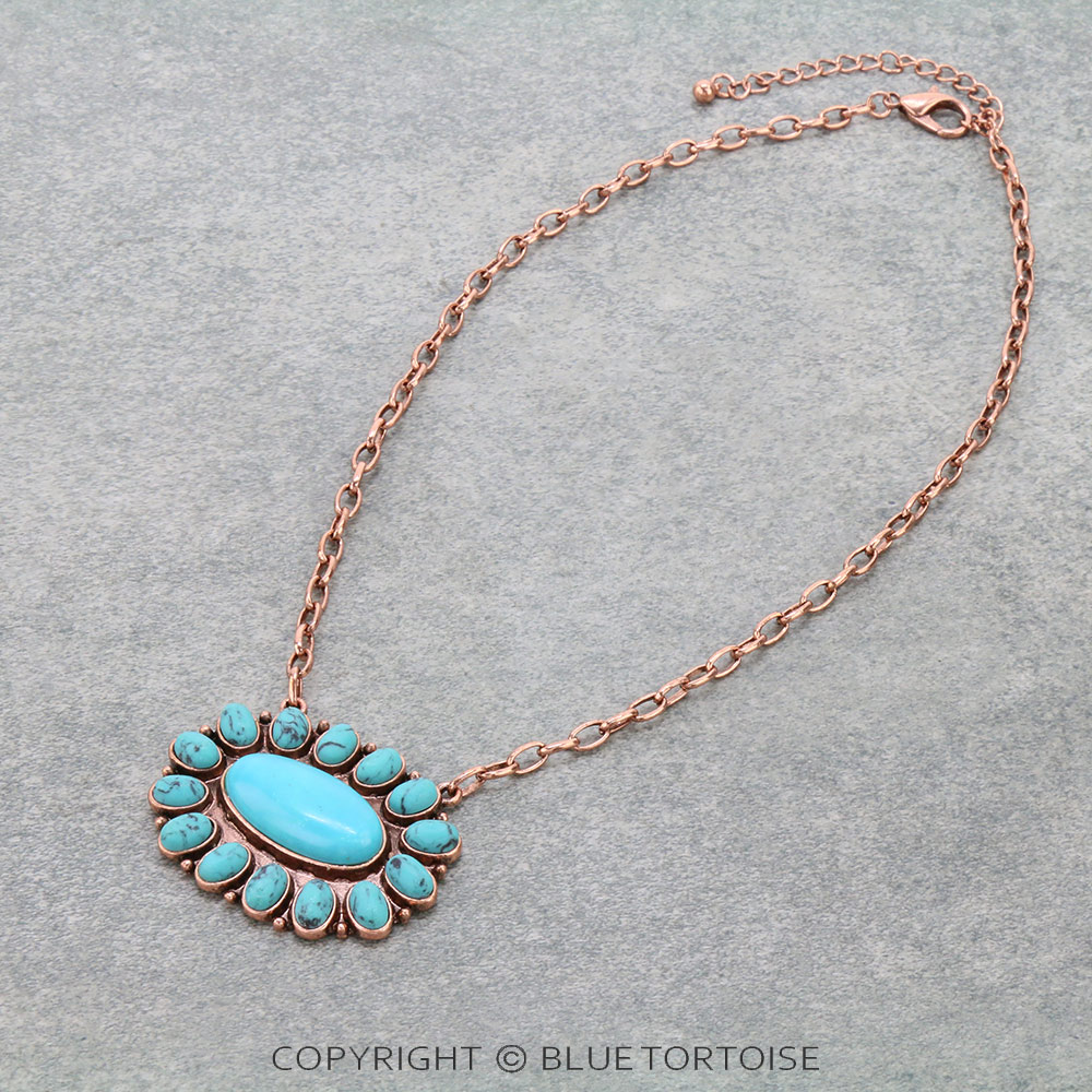 Western Concho Pendant Chain Necklace