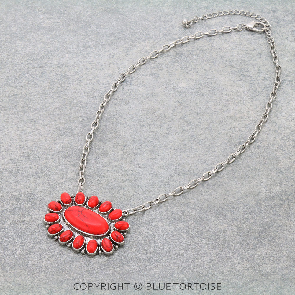Western Concho Pendant Chain Necklace