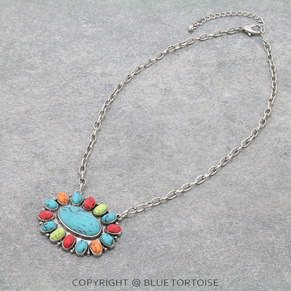 Western Concho Pendant Chain Necklace