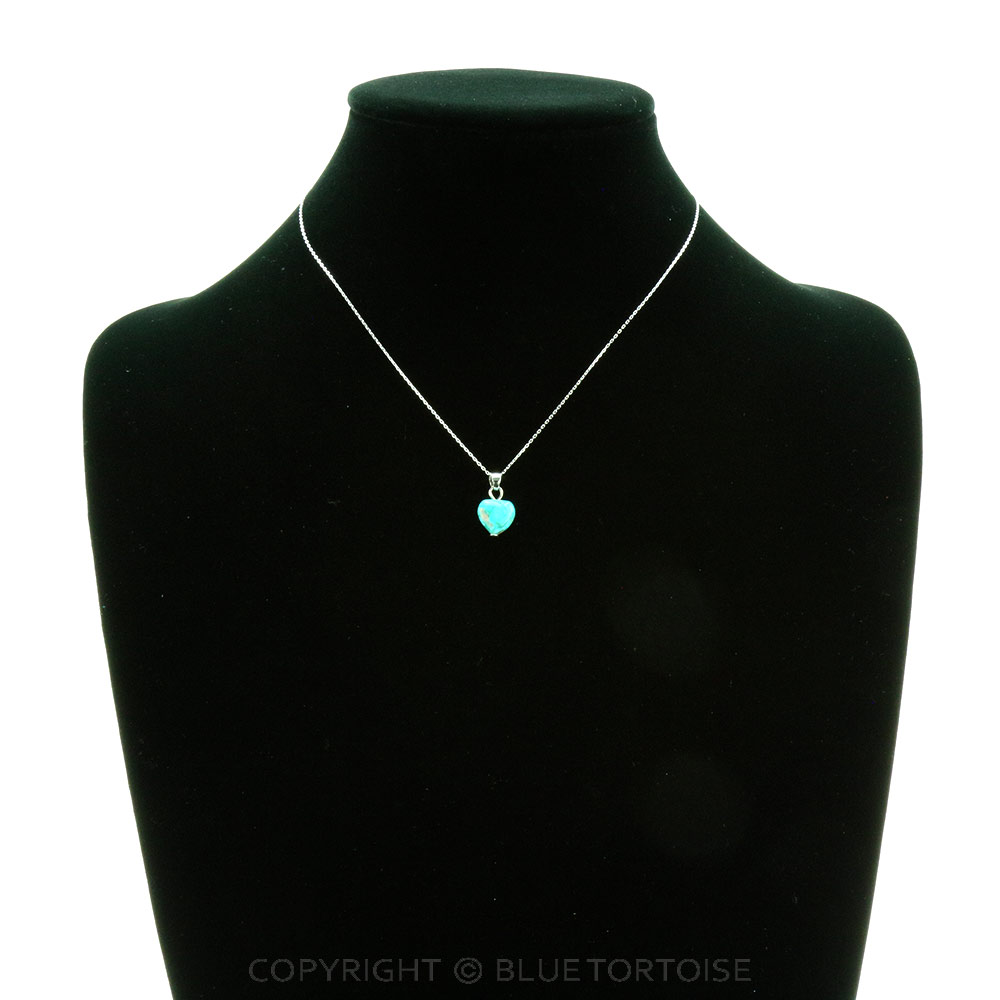 Sterling Silver Chain Necklace with Heart Natural Gemstone Pendant - Image 2