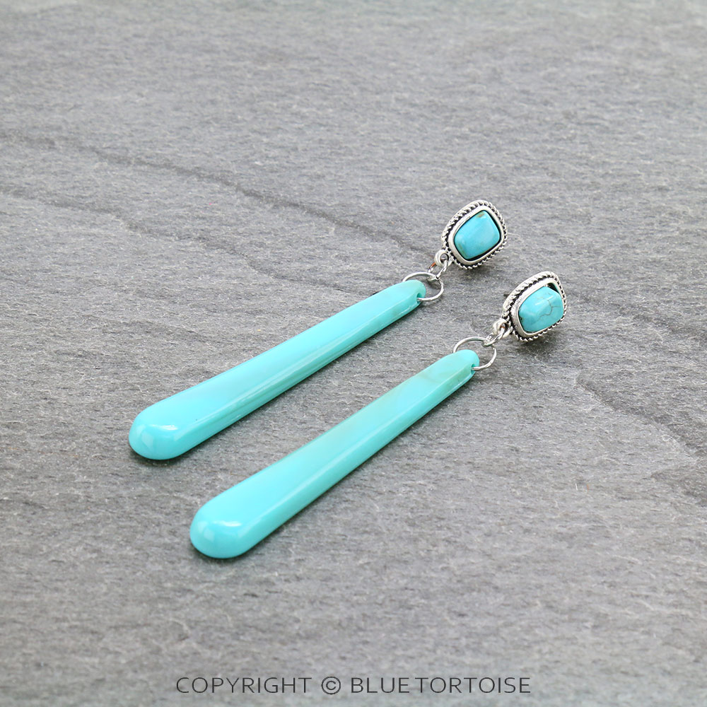 Long! Synthetic Resin, Natural Stone Post Earrings