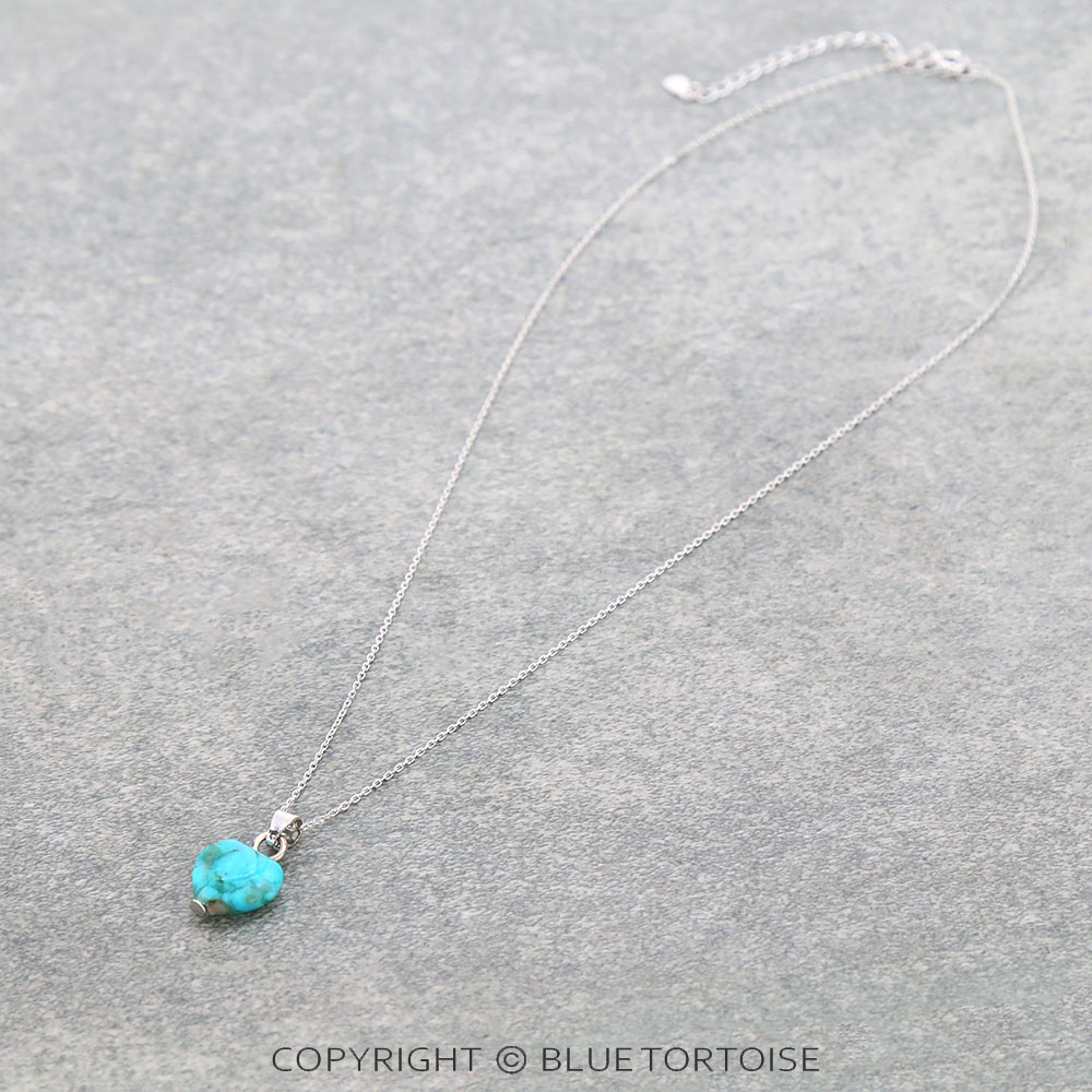 Sterling Silver Chain Necklace with Heart Natural Gemstone Pendant