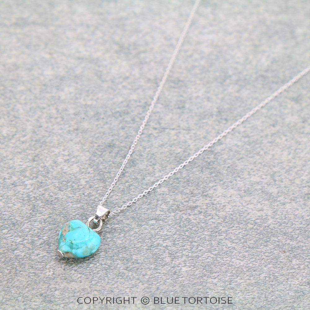 Sterling Silver Chain Necklace with Heart Natural Gemstone Pendant - Image 3