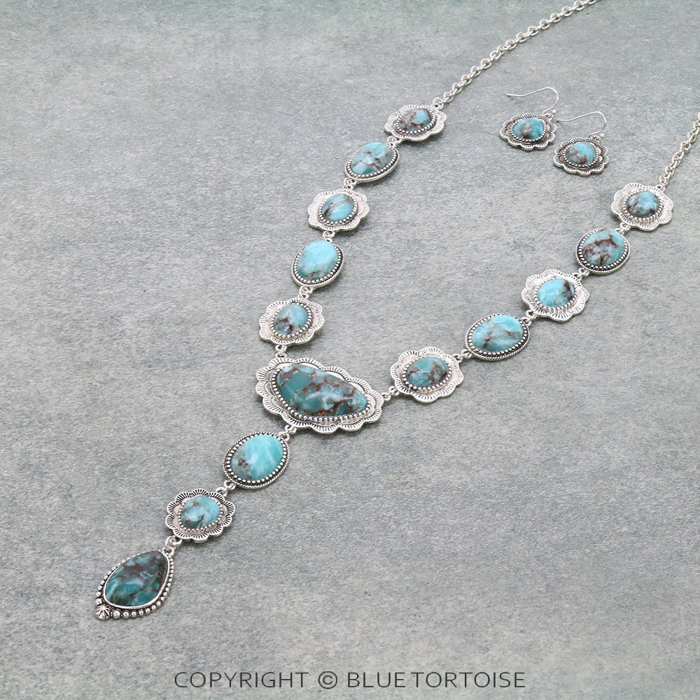 Western Hand Craft Stone Y Necklace Set - Image 3