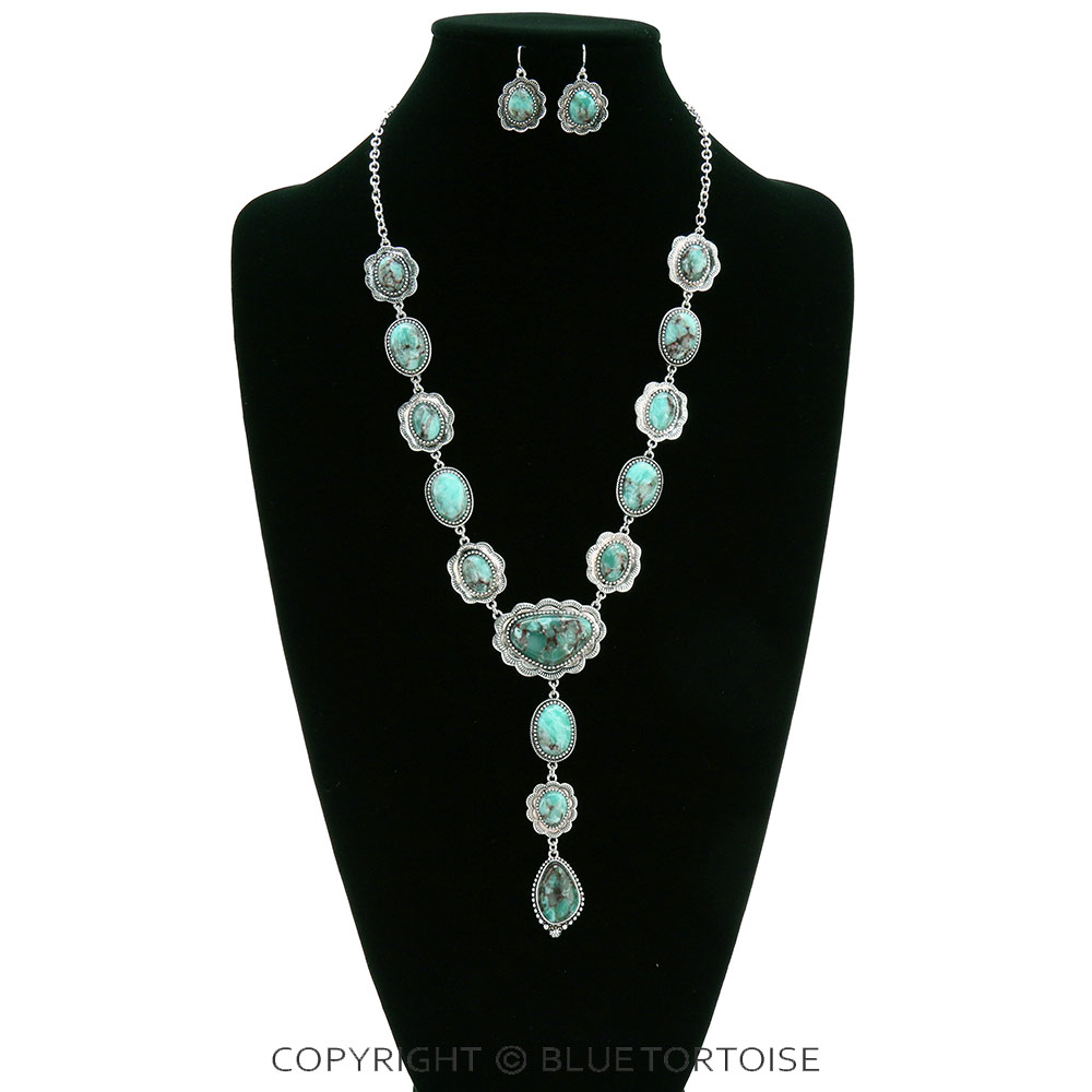 Western Hand Craft Stone Y Necklace Set - Image 2