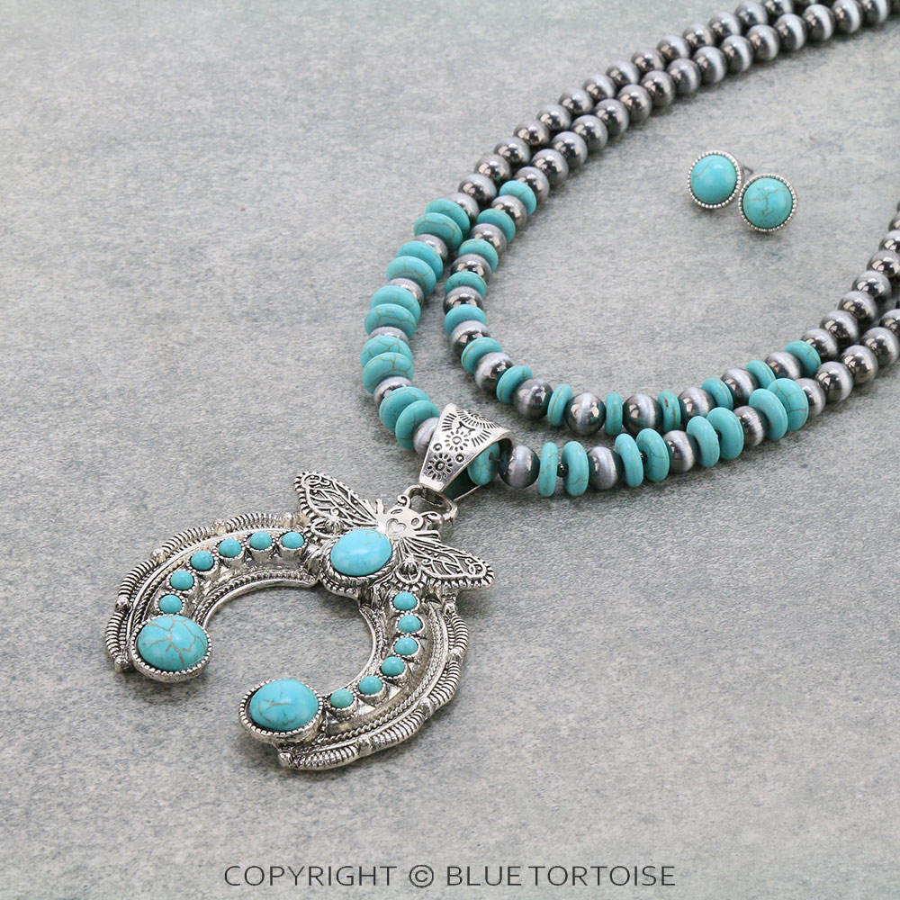 Western Squash Blossom Pendant Necklace Set - Image 3