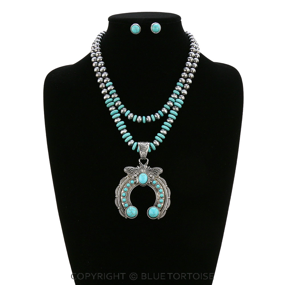 Western Squash Blossom Pendant Necklace Set - Image 2