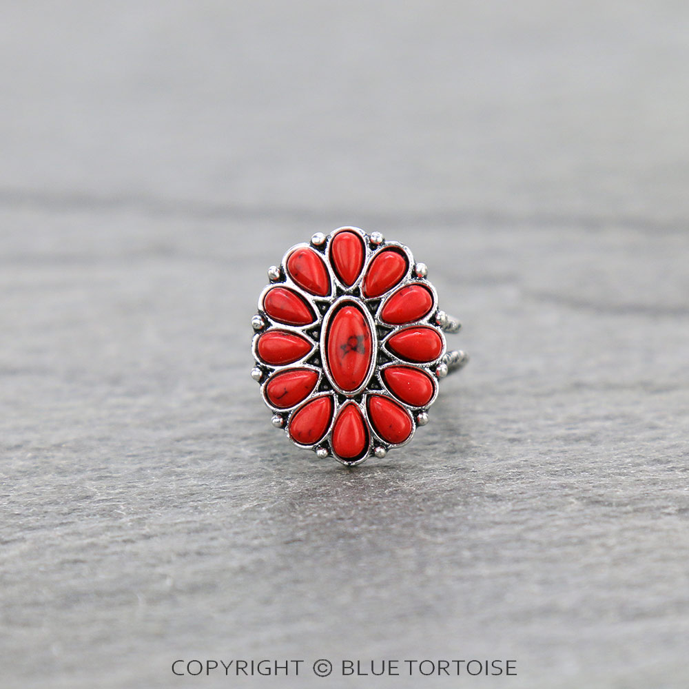 Western Concho Stone Adjustable Ring