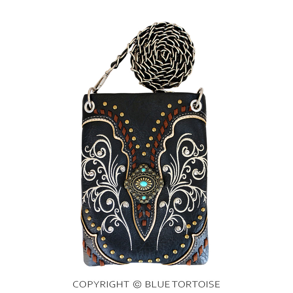 Swirly Vines Embroidery Faux Leather Cross Body Bag