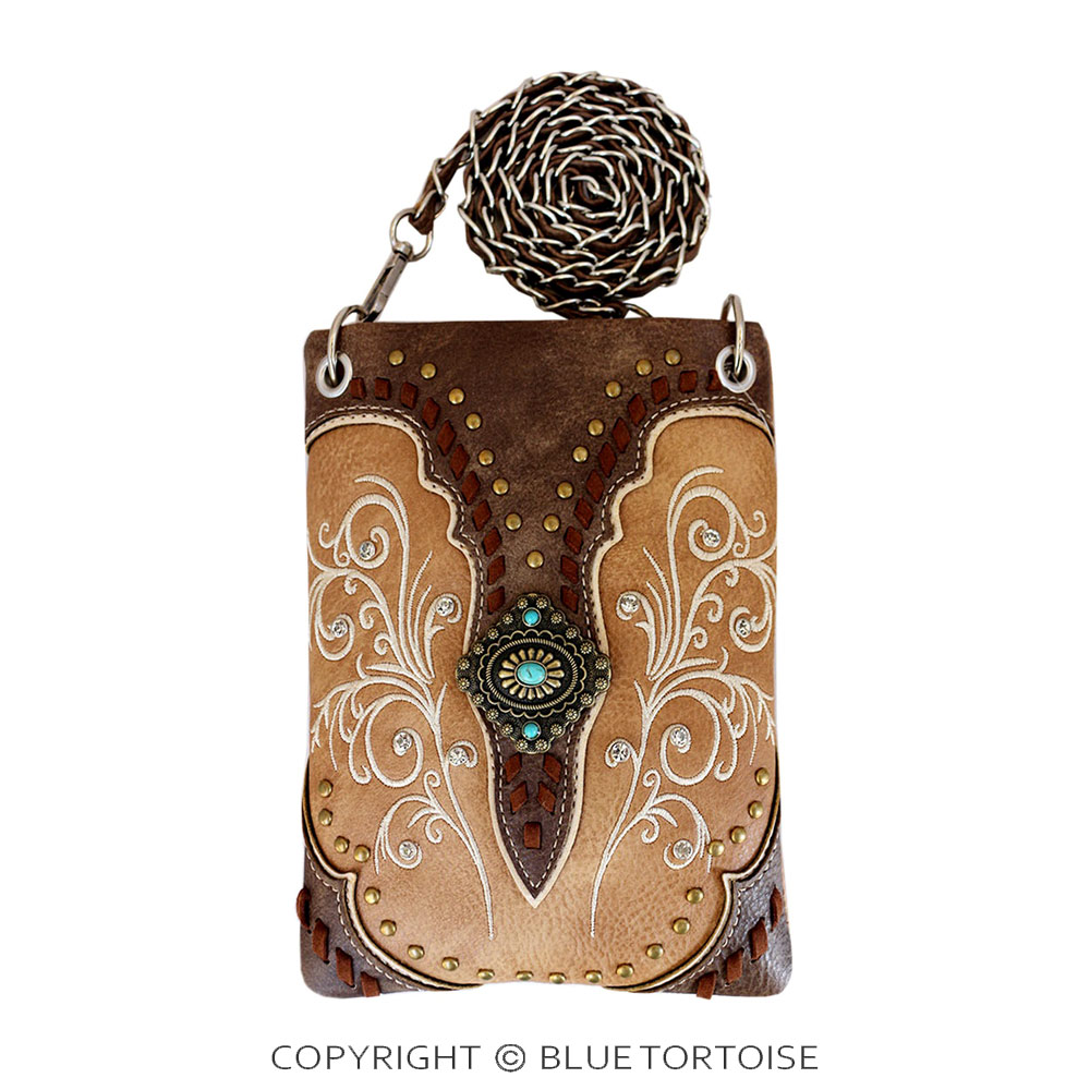 Swirly Vines Embroidery Faux Leather Cross Body Bag